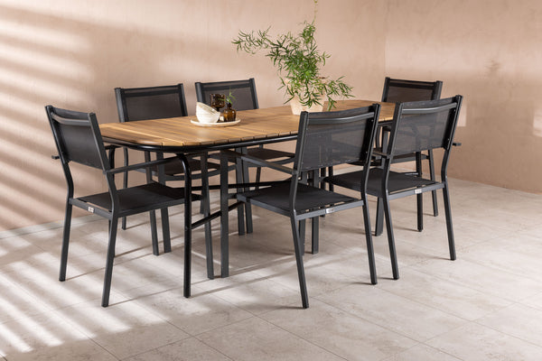 Dining group COPACABANA &amp; HOLMBECK Dining chairs 6 pcs Black + Dining table 200x90x75 Natural