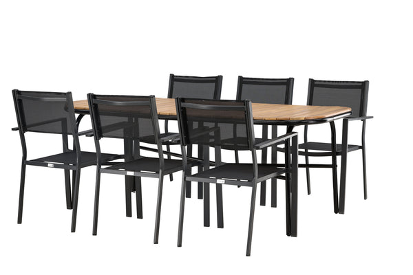 Dining group COPACABANA &amp; HOLMBECK Dining chairs 6 pcs Black + Dining table 200x90x75 Natural