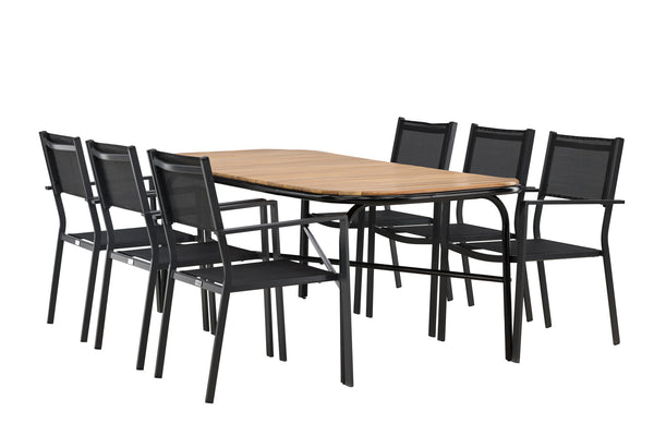 Dining group COPACABANA &amp; HOLMBECK Dining chairs 6 pcs Black + Dining table 200x90x75 Natural