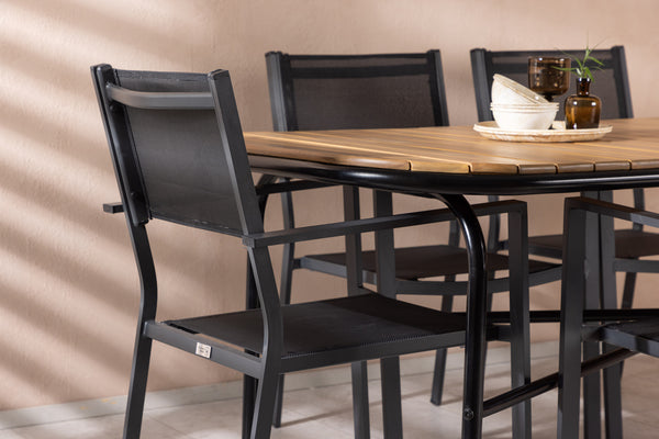 Dining group COPACABANA &amp; HOLMBECK Dining chairs 6 pcs Black + Dining table 200x90x75 Natural