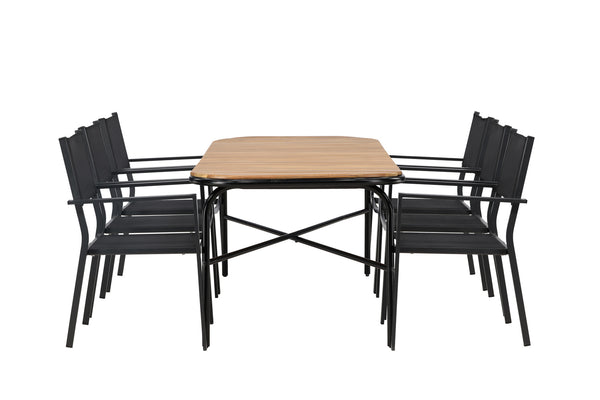 Dining group COPACABANA &amp; HOLMBECK Dining chairs 6 pcs Black + Dining table 200x90x75 Natural