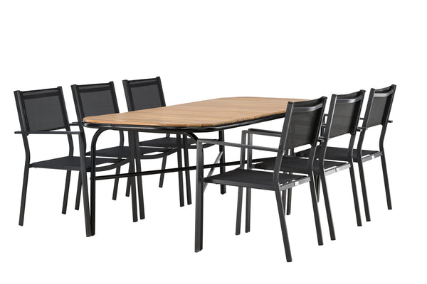 Dining group COPACABANA &amp; HOLMBECK Dining chairs 6 pcs Black + Dining table 200x90x75 Natural