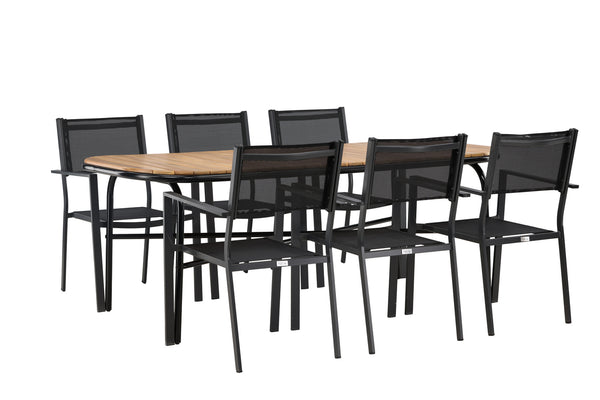 Dining group COPACABANA &amp; HOLMBECK Dining chairs 6 pcs Black + Dining table 200x90x75 Natural