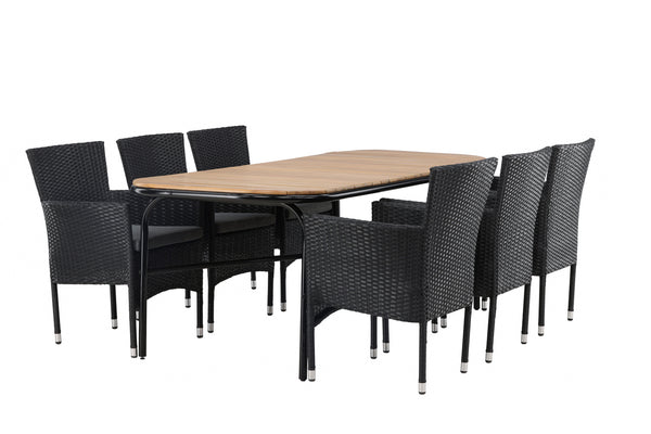 Dining group MALINA &amp; HOLMBECK Dining chairs 6 pcs Black + Dining table 200x90x75 Natural