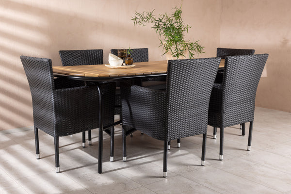 Dining group MALINA &amp; HOLMBECK Dining chairs 6 pcs Black + Dining table 200x90x75 Natural