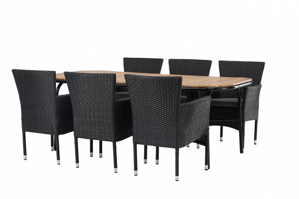 Dining group MALINA &amp; HOLMBECK Dining chairs 6 pcs Black + Dining table 200x90x75 Natural