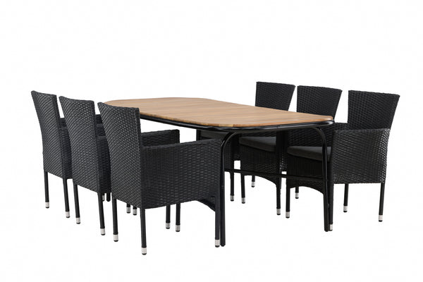 Dining group MALINA &amp; HOLMBECK Dining chairs 6 pcs Black + Dining table 200x90x75 Natural