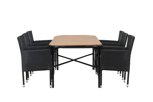 Dining group MALINA &amp; HOLMBECK Dining chairs 6 pcs Black + Dining table 200x90x75 Natural