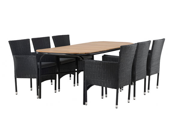 Dining group MALINA &amp; HOLMBECK Dining chairs 6 pcs Black + Dining table 200x90x75 Natural