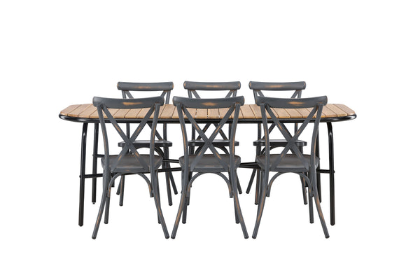 Dining group HOLMBECK &amp; TABLAS Dining table 200x90x75 Natural + Dining chairs 6 pcs Dark gray