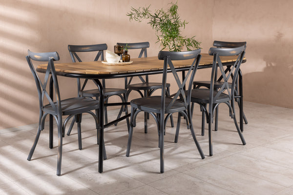 Dining group HOLMBECK &amp; TABLAS Dining table 200x90x75 Natural + Dining chairs 6 pcs Dark gray