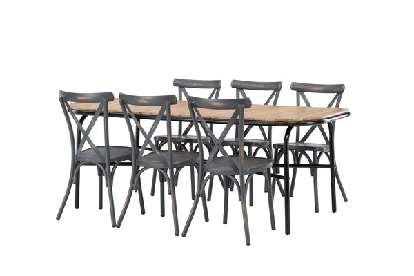 Dining group HOLMBECK &amp; TABLAS Dining table 200x90x75 Natural + Dining chairs 6 pcs Dark gray