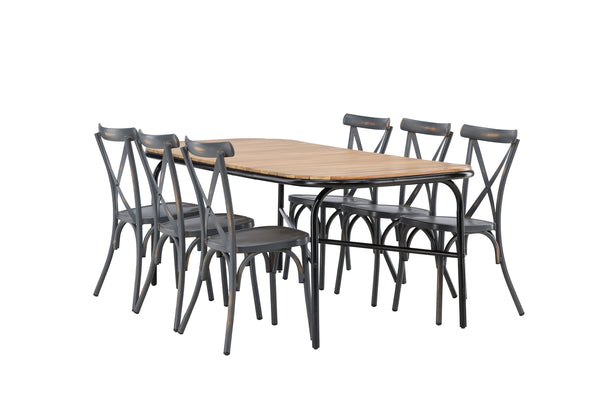 Dining group HOLMBECK &amp; TABLAS Dining table 200x90x75 Natural + Dining chairs 6 pcs Dark gray