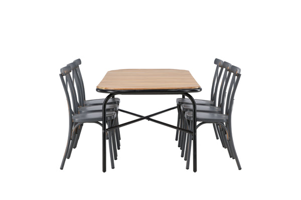 Dining group HOLMBECK &amp; TABLAS Dining table 200x90x75 Natural + Dining chairs 6 pcs Dark gray