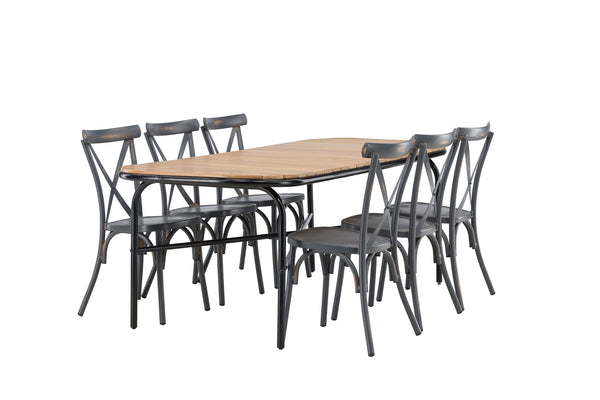 Dining group HOLMBECK &amp; TABLAS Dining table 200x90x75 Natural + Dining chairs 6 pcs Dark gray