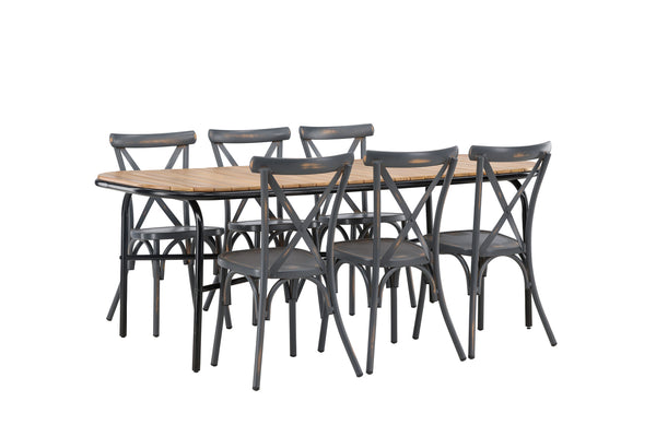 Dining group HOLMBECK &amp; TABLAS Dining table 200x90x75 Natural + Dining chairs 6 pcs Dark gray