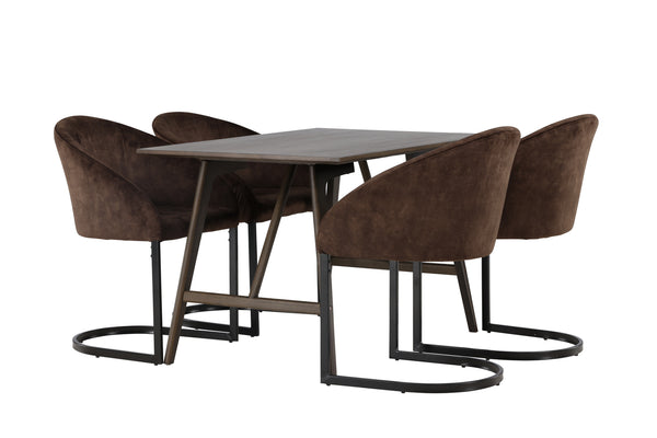 KASEIDON &amp; EVENING Dining table 80x120 Dark brown + 4 dining chairs Dark brown