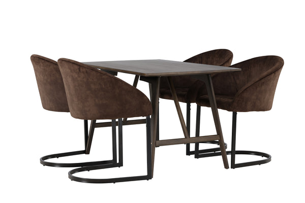 KASEIDON &amp; EVENING Dining table 80x120 Dark brown + 4 dining chairs Dark brown