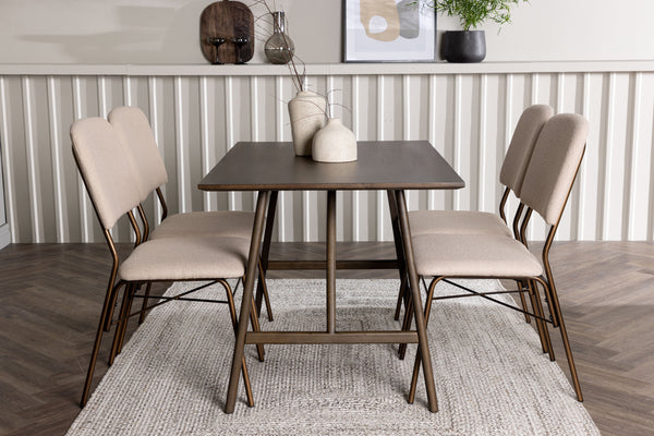 KASEIDON &amp; SEDA Dining table 80x120 Dark brown + 4 dining chairs Beige