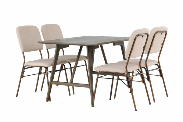 KASEIDON &amp; SEDA Dining table 80x120 Dark brown + 4 dining chairs Beige