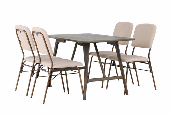 KASEIDON &amp; SEDA Dining table 80x120 Dark brown + 4 dining chairs Beige