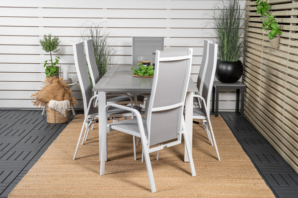 Dining group ALBANY &amp; COPACABANA Dining table 152x90 + 6 recliner chairs Grey/White