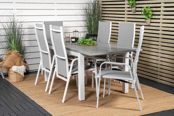 Dining group ALBANY &amp; COPACABANA Dining table 152x90 + 6 recliner chairs Grey/White