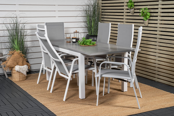 Dining group ALBANY &amp; COPACABANA Dining table 152x90 + 6 recliner chairs Grey/White