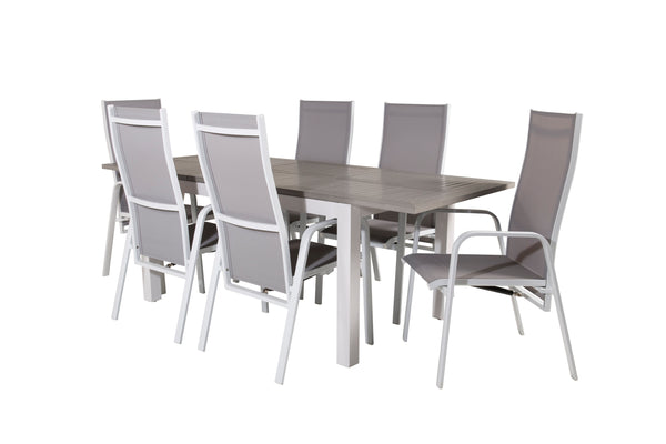 Dining group ALBANY &amp; COPACABANA Dining table 152x90 + 6 recliner chairs Grey/White