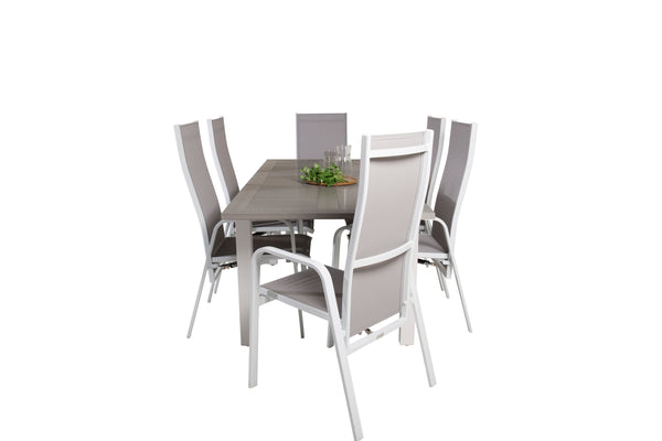 Dining group ALBANY &amp; COPACABANA Dining table 152x90 + 6 recliner chairs Grey/White