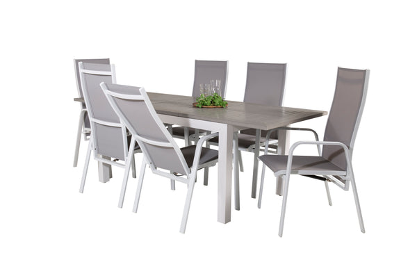 Dining group ALBANY &amp; COPACABANA Dining table 152x90 + 6 recliner chairs Grey/White