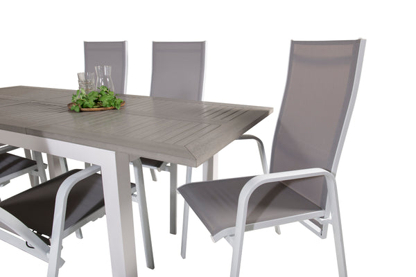 Dining group ALBANY &amp; COPACABANA Dining table 152x90 + 6 recliner chairs Grey/White