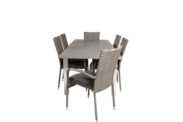 Dining group ALBANY &amp; ANNA Dining table 152x90 White + Dining chairs 6 pcs Grey