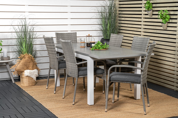 Dining group ALBANY &amp; ANNA Dining table 152x90 White + Dining chairs 6 pcs Grey