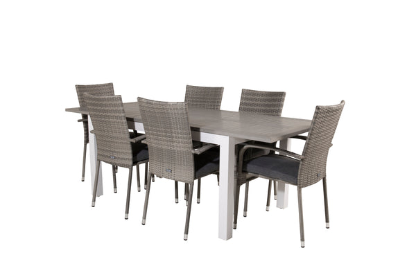 Dining group ALBANY &amp; ANNA Dining table 152x90 White + Dining chairs 6 pcs Grey