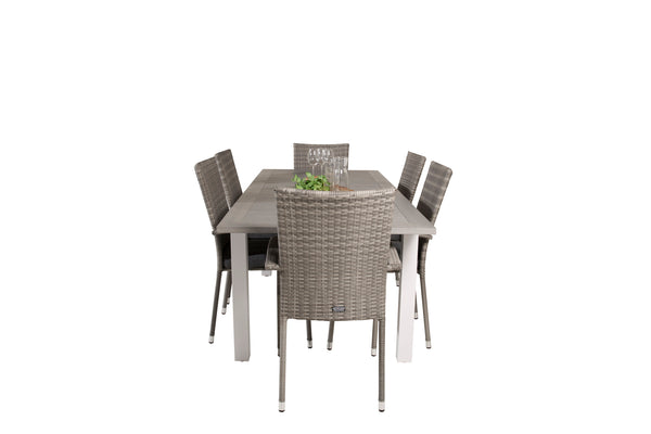 Dining group ALBANY &amp; ANNA Dining table 152x90 White + Dining chairs 6 pcs Grey