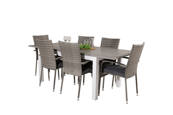 Dining group ALBANY &amp; ANNA Dining table 152x90 White + Dining chairs 6 pcs Grey