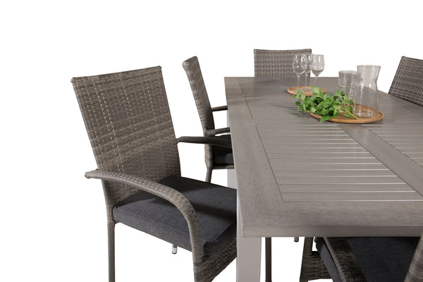 Dining group ALBANY &amp; ANNA Dining table 152x90 White + Dining chairs 6 pcs Grey