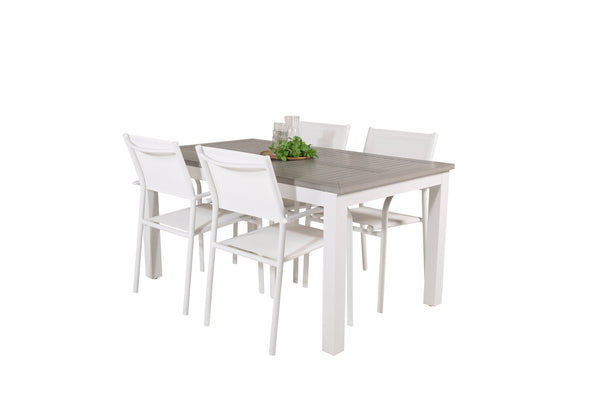 Esszimmergruppe ALBANY &amp; SANTORINI Esstisch 152x90 + Esszimmerstühle 4 Stück Weiß/Grau