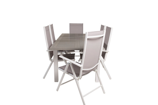 Dining group ALBANY &amp; BREAK Dining table 152x90 + Positional chairs 6 pcs Grey/White