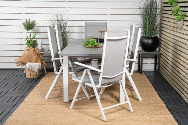 Dining group ALBANY &amp; BREAK Dining table 152x90 + Positional chairs 6 pcs Grey/White