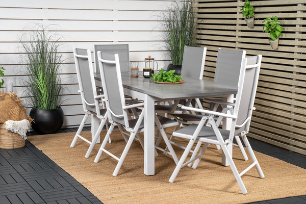 Dining group ALBANY &amp; BREAK Dining table 152x90 + Positional chairs 6 pcs Grey/White