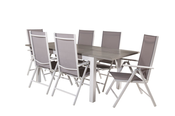 Dining group ALBANY &amp; BREAK Dining table 152x90 + Positional chairs 6 pcs Grey/White