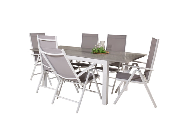 Dining group ALBANY &amp; BREAK Dining table 152x90 + Positional chairs 6 pcs Grey/White