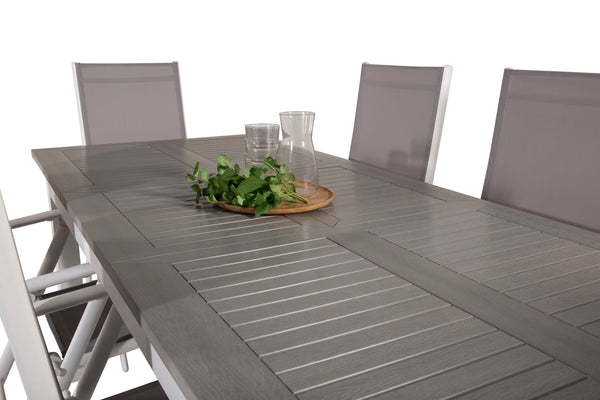 Dining group ALBANY &amp; BREAK Dining table 152x90 + Positional chairs 6 pcs Grey/White