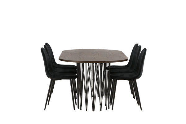 Dining group STONE Dining table 100X220 &amp; 6 POLAR Dining chairs Black