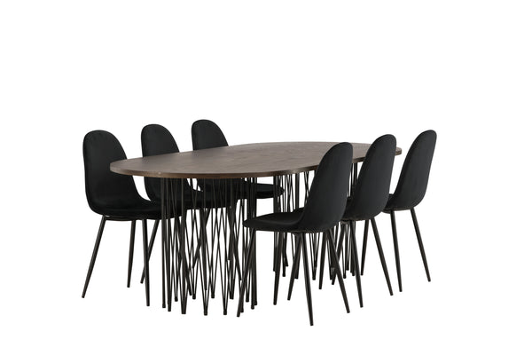 Dining group STONE Dining table 100X220 &amp; 6 POLAR Dining chairs Black