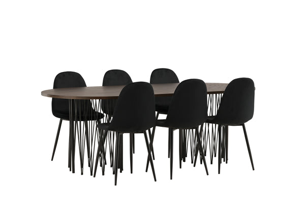 Dining group STONE Dining table 100X220 &amp; 6 POLAR Dining chairs Black