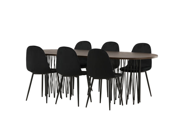 Dining group STONE Dining table 100X220 &amp; 6 POLAR Dining chairs Black