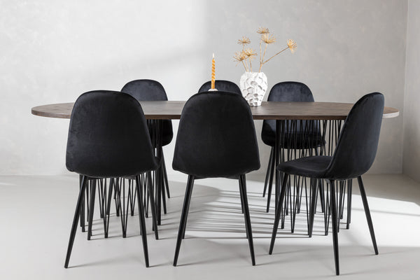 Dining group STONE Dining table 100X220 &amp; 6 POLAR Dining chairs Black